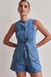 Women's Clothing Spring And Summer Sleeveless Waist High Waist Loose Denim Shorts Set_ecoleips.com
