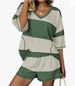 Women's Striped Two Piece Set Short Sleeve Top With Casual Shorts Spring/Summer Sportswear_ecoleips.com