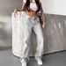 Women's Clothing Retro High Waist Washed Distressed Hot Girl Jeans Women's Back Leg Holes Design Wide Leg Pants_ecoleips.com