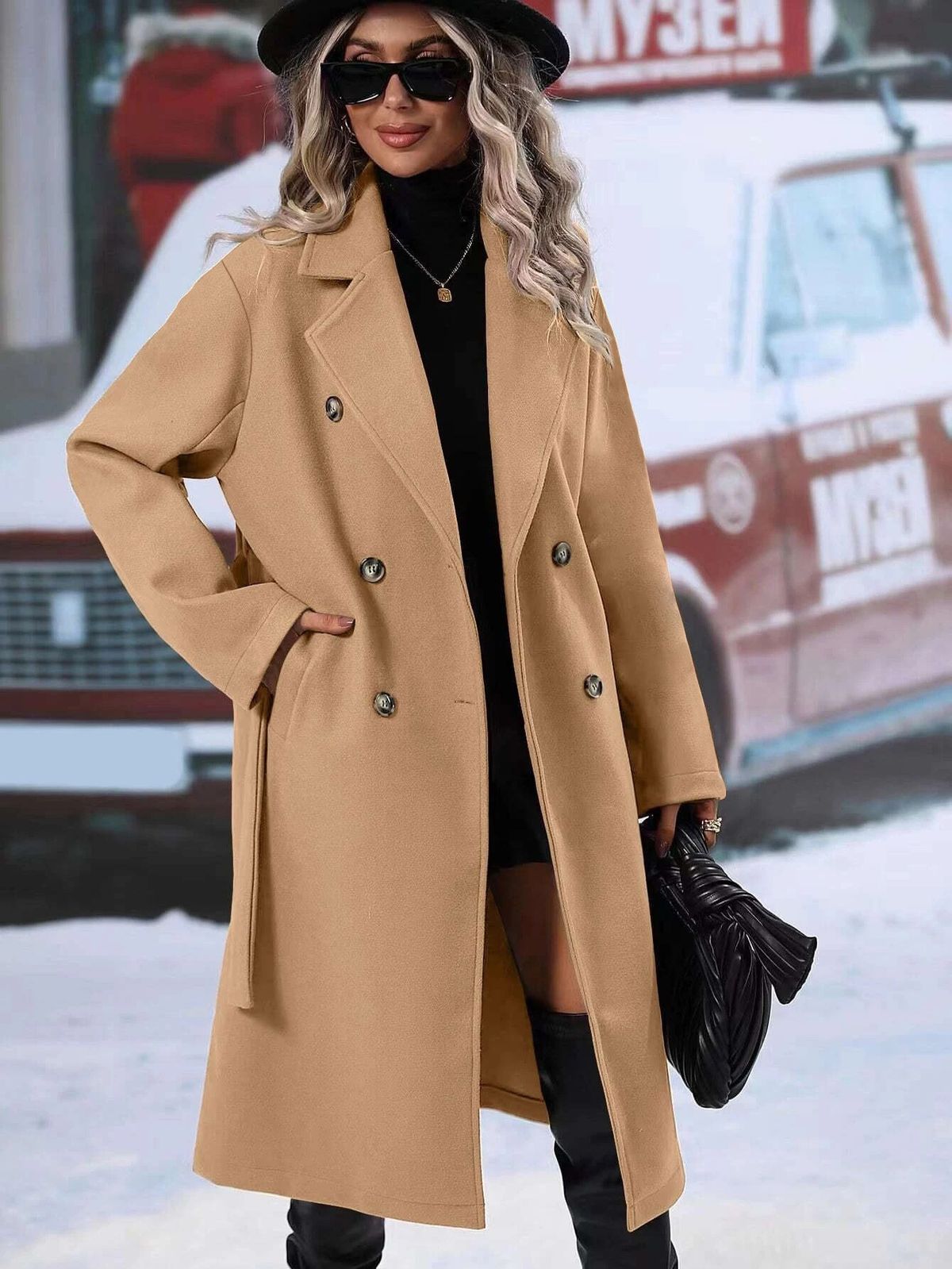 Classic Double-Breasted Wool Coat For Women – Belted Trench Coat With Notched Lapel, Warm Winter Overcoat (Gray/Black/Khaki/Brown/Red, S-XXL)_ecoleips.com