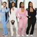 Women's Clothing Fashion Solid Color Pocket Cardigan Jacket Casual Jumpsuit Sports Two Piece Suit_ecoleips.com