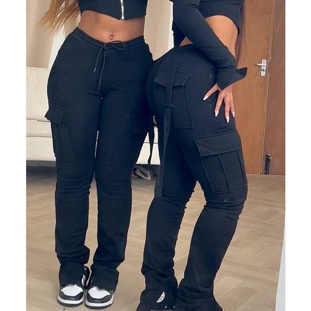 Women's Cargo Pants High Waist Straight Leg Casual Workwear Trousers With Pockets - Stylish Loose Fit Polyester Pants For Women_ecoleips.com