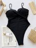 Women's Clothing Black Vertical Stripe Cutout Strappy One Piece Swimsuit Women's Bikini For Formal & Casual For Women_ecoleips.com