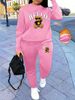 Women's Autumn And Winter Hip-hop Casual Street HELLO Bear Cartoon Pattern Printed Round Neck Sports Shirt+sports Pants Set-575_ecoleips.com