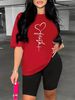 Summer Women's Casual Fashion Heart-shaped Letter Pattern Printed Loose T-shirt Shorts Two-piece Set Set Summer Sportswear Suitable For Daily Wear-189_ecoleips.com