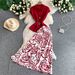 Lady Chic Notch Lapel Slim-Fit Round Neck Top And High-Waist Floral Print Midi Dress 2-Piece Set Elegant Floral Print_ecoleips.com