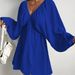 Elegant Simple Deep V Neck Long Sleeved Puff Sleeve Solid Color Dress For Women Style Full Skirt_ecoleips.com