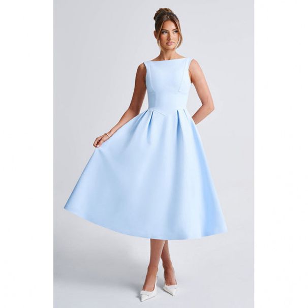 Summer New Arrival Women's Hepburn Style Solid Color Round Neck Sleeveless Dress Full Swing Clothing_ecoleips.com
