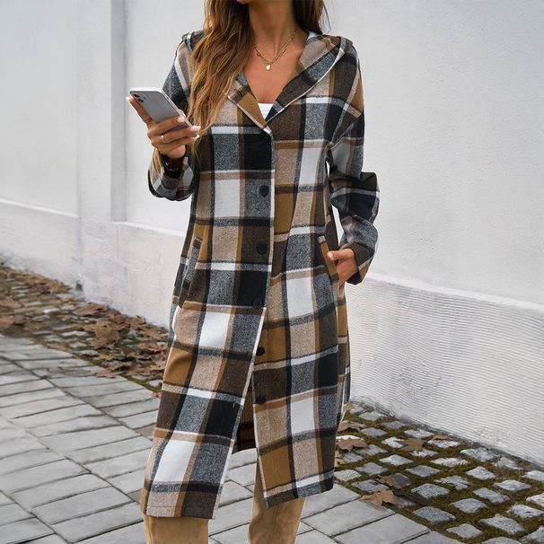 Diyun Foreign Trade Europe And America 2024 Autumn Winter Women's Casual Loose Color-Block Buttoned_ecoleips.com