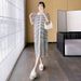 Summer New Korean Fashion Maternity Striped Knitted Dress_ecoleips.com