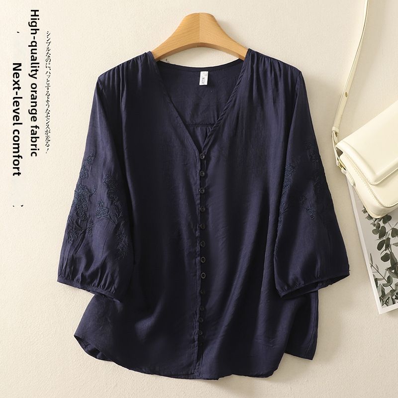 Women's Heavy Duty Embroidered Cardigan Loose Fit V Neck Lantern Sleeve Casual Elegant Fashion Top For Spring/Summer_ecoleips.com