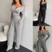 Women's Clothing Autumn Suit Long Sleeved Button Down Solid Color Tight Top Plus Trousers Two Piece Suit For Women_ecoleips.com