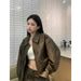 【No Returns Or Exchanges】Washed Vintage Motorcycle Leather Jacket Set Sexy Hot Girl Workwear Mini Skirt For Women_ecoleips.com