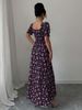 Women's Summer Maxi Dress Elegant Casual Puff Sleeve Square Neck Black Floral Print Long Evening Gown For Women_ecoleips.com