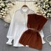 Women's Clothing Temperament Fashion Suit Female Casual Loose Long Sleeved Shirt + Waist V Neck Sleeveless Knitted Vest Two Piece Suit_ecoleips.com