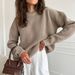Oversized Longline Sweater – Soft Acrylic-Spandex Blend, Classic Round Neck Pullover With Relaxed Fit, Minimalist Solid Color Knit Top For Women_ecoleips.com
