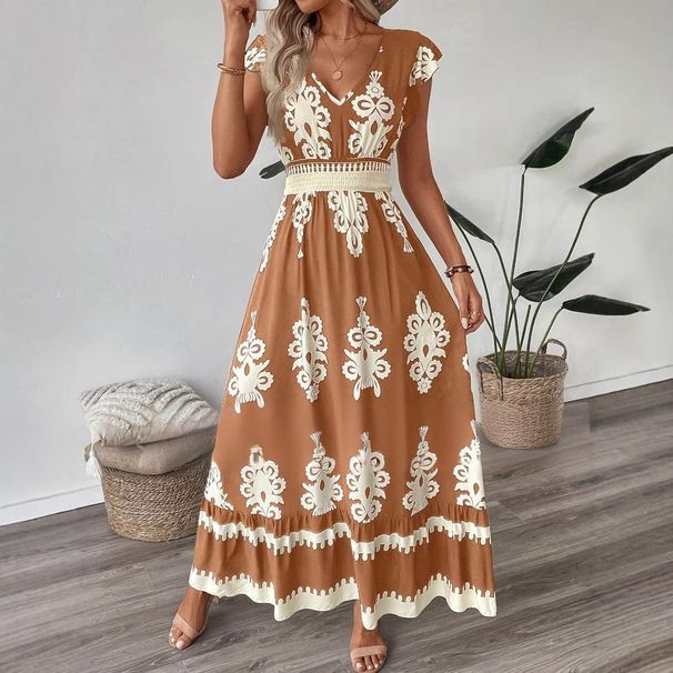Women's Clothing Summer Women's Beach Dress Style Printed Big Swing Dress Hot Selling Holiday Casual Maxi Dress_ecoleips.com