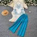 Women's Commuter Style Two Piece Set Printed Bell Sleeve Top And High Waisted Wide Leg Pants Relaxed Elegant Autumn Outfit_ecoleips.com