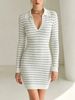 Lightweight Airy Ribbed V Neck Polo Striped Long Sleeve Knit Dress_ecoleips.com