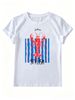 Lobster Pink And Blue Striped Print, Nautical Retro Women's T-shirt, Soft And Loose Fit, Perfect For Summer Beach Vacation Everyday Wear._ecoleips.com