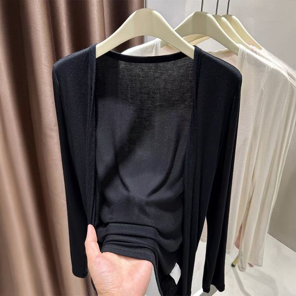 DiYun European And American Casual Vacation Versatile Solid Color Jacket T-Shirt Women's Clothing 2025_ecoleips.com