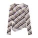 Wind Set Ruched High Waist New 2025 Half Skirt Women Plaid Spring Fishtail T-Shirt Long Sleeve Mesh_ecoleips.com