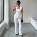 Elegant Square Neck Button-Down Vest & Wide-Leg Pants Set For Women - Premium Stretch Polyester Blend Womensuit (S-XL)_ecoleips.com