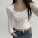 Sexy Slim Fitting Long Sleeve T-Shirt Top Lace Trim Pleated Busty American Style Pure Alluring New 2023_ecoleips.com