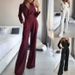 Modern Jumpsuit – Long Sleeve Cross-Collar Workwear For Women Color Psychology East-West Edge Office-Ready_ecoleips.com