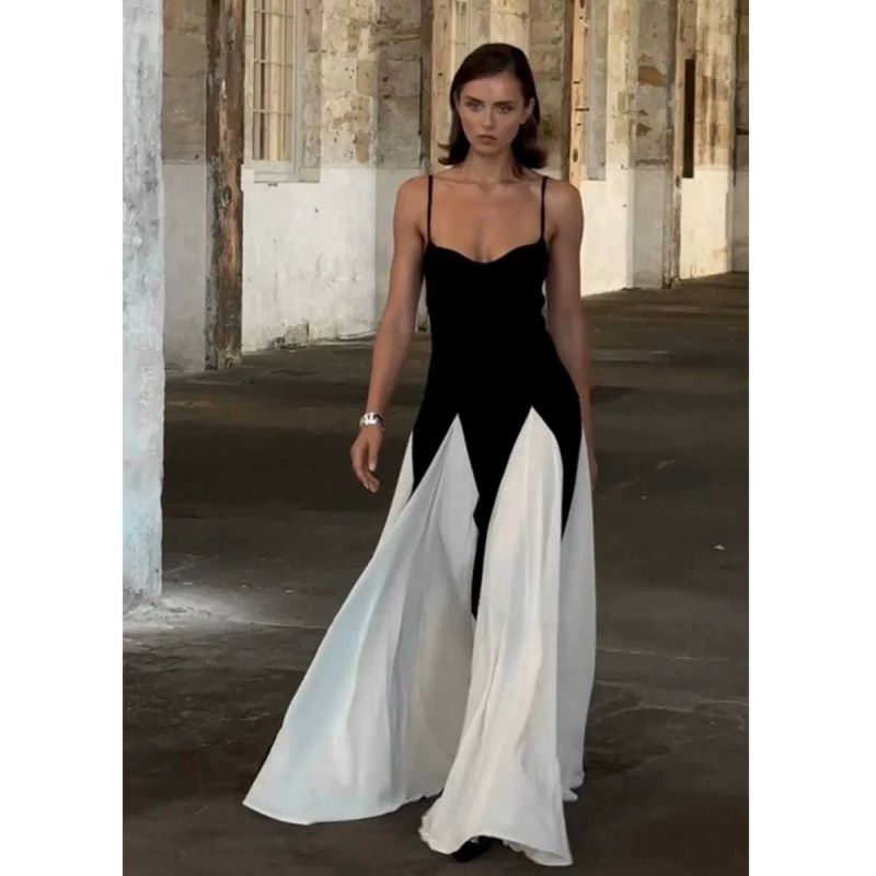 Women's Clothing High-End French Style Slim Fit Halter Dress For Mature Women Color-Block Floor Length Gown Full Skirt_ecoleips.com