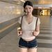 Korean Style Solid Color V-Neck T-Shirt Slim Fit Short Sleeve Slightly Sheer Summer Top Milky White Tencel Blend Versatile_ecoleips.com