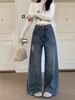 Blue Retro Wide-Leg Jeans For Women Spring High-Waisted Loose Versatile Draped Straight-Leg Floor-Length Pants_ecoleips.com