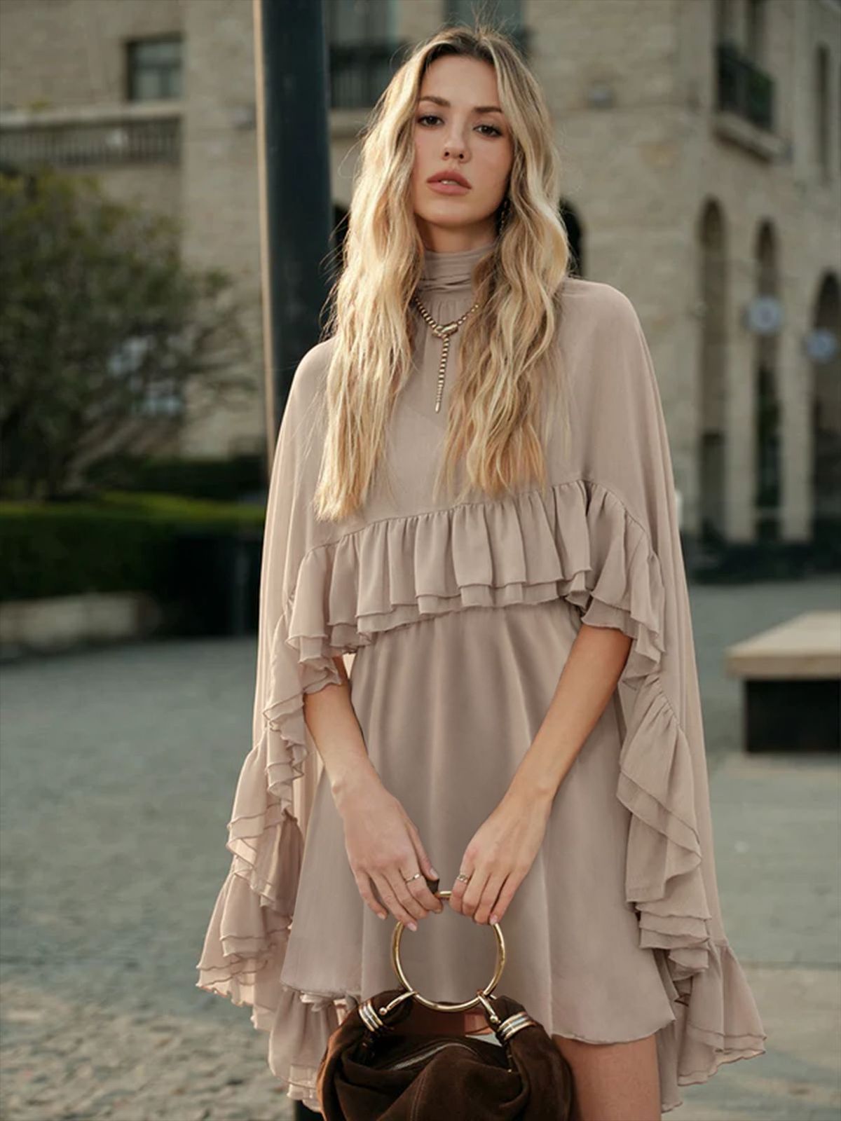 Elegant Chiffon Two Piece Set European American Style Spring Summer Fashion Inner Camisole Women's Dress_ecoleips.com