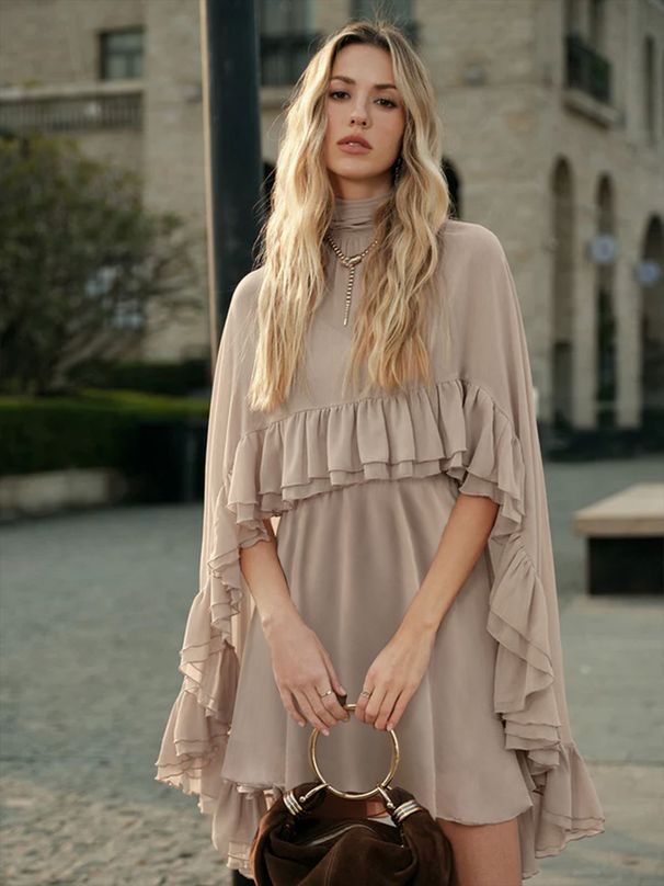 Elegant Chiffon Two Piece Set European American Style Spring Summer Fashion Inner Camisole Women's Dress_ecoleips.com
