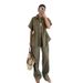 Women's Clothing Casual Workwear Pocket Drawstring Short Sleeved Shirt Trousers Summer Two Piece Suit_ecoleips.com