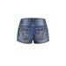 High Waisted Women's Denim Shorts European American Style Eagle Head Embroidery Rhinestone Detail Washed Hot Pants_ecoleips.com