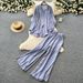 Women’s Oversized Blouse & Wide-Leg Pants Set – Autumn Casual Linen Two-Piece Outfit (6 Colors, One Size)_ecoleips.com