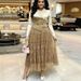 Women's Lace Patchwork Dress Slimming A-Line Pleated Mid-Length Full Skirt New Style Flowing Dress_ecoleips.com