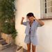 2024 New European And American Women's Clothing Plaid Striped Cuff Casual Fashion Tie Elastic Waist Shorts Set_ecoleips.com