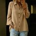 Women's Casual Solid Color Shirt Single Breasted Collared Top Three Quarter Sleeve European American Style Spring Summer_ecoleips.com