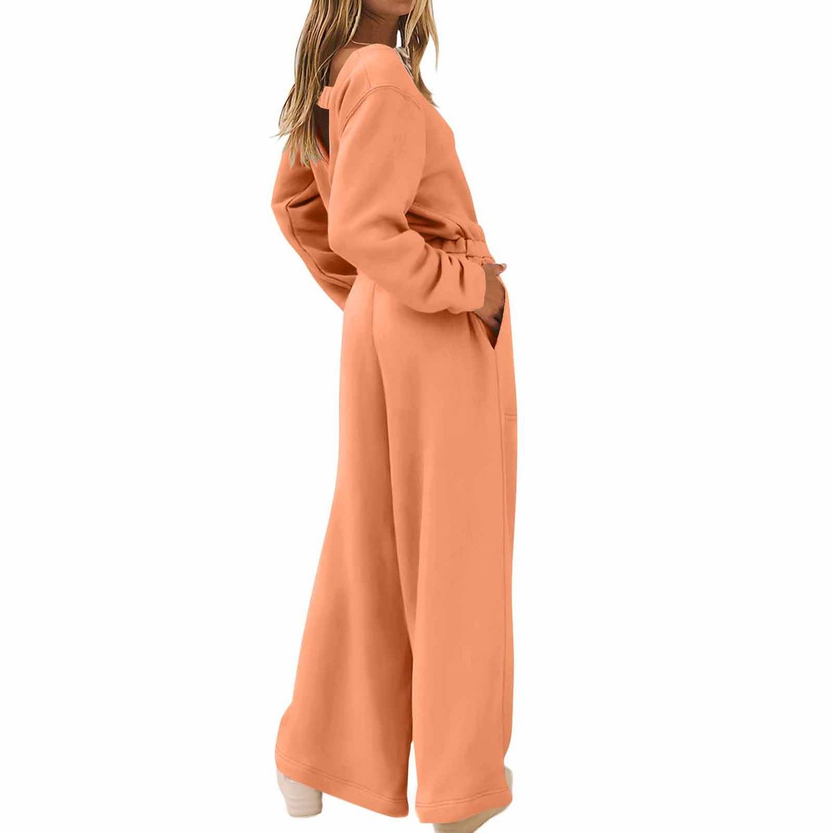 Women's Clothing Fashion Sports Leisure Long Sleeved Solid Color Backless Sweater Jumpsuit Suit For Women_ecoleips.com