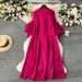 Women's Clothing Solid Color Dress Light Mature Style Three Dimensional Flower Loose Slim Drape Style Long Skirt_ecoleips.com
