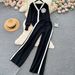 Elegant Knit Lounge Set - Oversized Long-Sleeve Shirt & High-Waisted Draped Pants For Fall/Winter_ecoleips.com