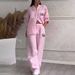 Women's Clothing Casual Cotton Linen Solid Color Shirt Drawstring Wide Leg Pants Suit_ecoleips.com