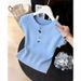 Trendy Women's Color Blocked Short Sleeved Sweater Slimming Duffle Top Knitwear For Summer New Style_ecoleips.com