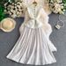 Elegant Dress with Metallic Buckle Stand up Collar Lace Tweed Satin Trim Women's Fashion_ecoleips.com