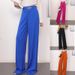 Elegant High-Waisted Wide-Leg Pants For Women - Stretch Polyester Trousers With Metallic Accents, Office & Casual Wear_ecoleips.com