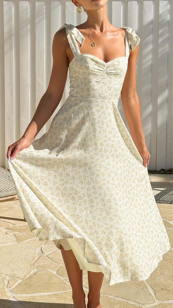 Women's Clothing Women's Dress Suspenders Light Yellow Floral Comfortable Fashion Casual Long Skirt_ecoleips.com