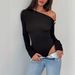 Chic Off-Shoulder Long Sleeve Bodysuit With Tie Detail - Stretchy High-Waisted Jumpsuit For Women, Black_ecoleips.com
