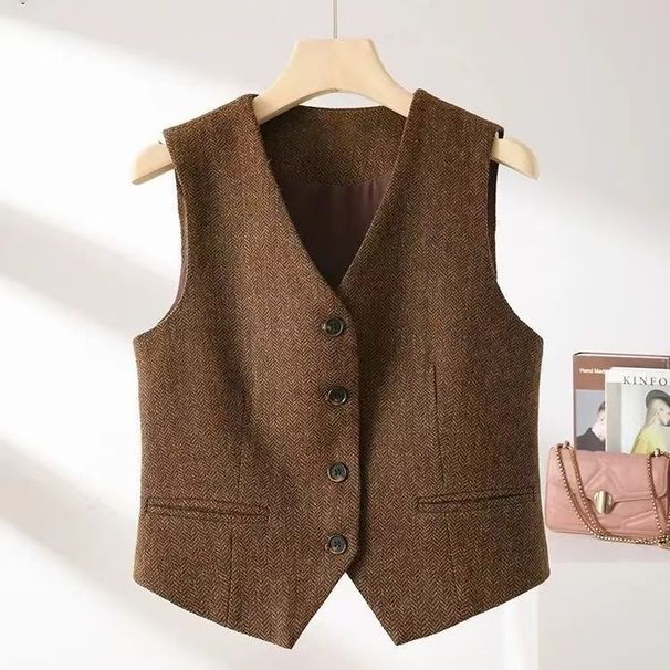 Aria Basics Shanli Dadi Autumn/Winter British Retro Style Equestrian Vest For Women, New Versatile Fashionable Coffee Color Popular_ecoleips.com